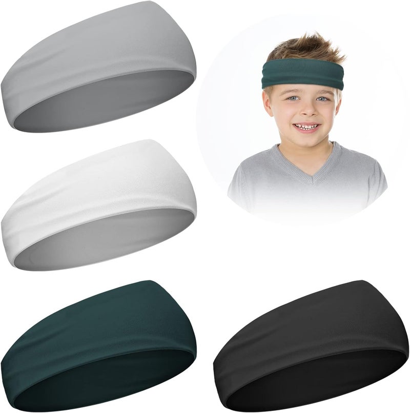 Civaner 4 Pcs Boys Headbands Athletic Sweatbands Kids Sports Wicking Breathable Headbands Elastic for Girls Boys Football - Image 1